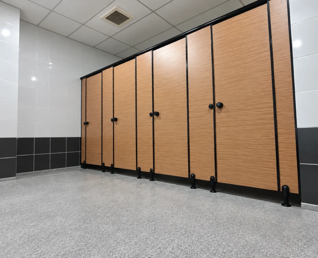 Modern Wood-Panelled Restroom Stalls