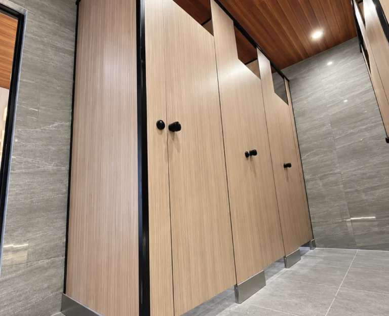 Modern Wood-Panelled Restroom Interior